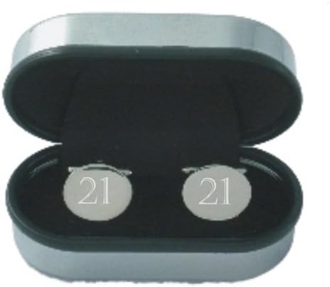 21st Birthday Age Cufflinks - Rhodium plated silver coloured oval Cufflinks engraved by OFL with the number 21 supplied in a chrome presentation case. Ideal 21st Birthday gift for men.