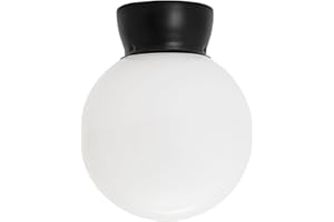 Happy Homewares Traditional Matte Black and Opal White Glass Globe IP44 Bathroom Ceiling Light Fitting | 23cm x 18cm