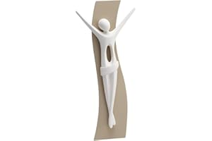 MAZZOLA LUCE Piccolo crocifisso da parete o da tavolo moderno stilizzato bianco nocciola 16x8cm base legno cristo gesso Made in Italy elevata qualità