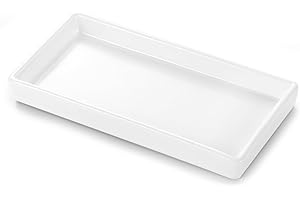 Luxspire Bathroom Vanity Tray - Mini Soap Dispenser, Small Ceramic Perfume & Jewelry Dish, Trinket & Candle Holder Rectangle Tray - Soap Dish for Bath Organizer & Kitchen Sink - White