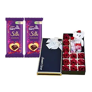 Saugat Traders Love Gift-Red Roses Box With Soft Teddy And Message Bottle And Chocolates For Girlfriend-Boyfriend | Valentines Day gift