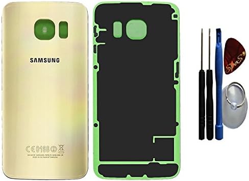 Samsung Galaxy S6 Edge G925F gold battery cover, battery back cover including adhesive film and gasket (GH82-09602C) with tool set and repair manual (English language not guaranteed)