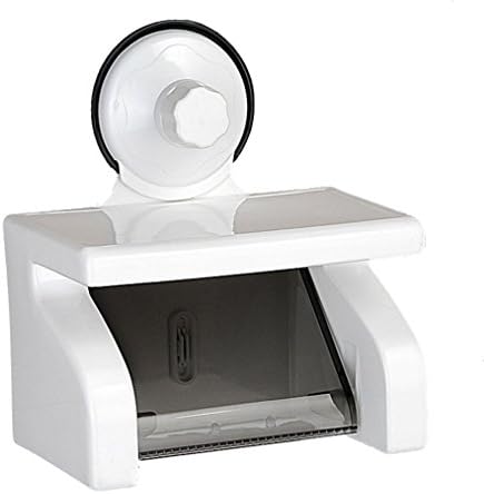 CathayBest Toilet Holder Roll Holder with Cover Wall Mounted with Adhesive Suction Cup White