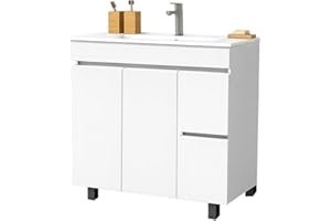 EL BAÑO MODERNO Juego Mueble Baño con Lavabo. Mueble Lavabo 80 cm. Mueble Bajo Lavabo Compacto Preinstalado de Fábrica. Mueble Baño con Lavabo 80 cm con Pie de Porcelana Ideal para tu Hogar.