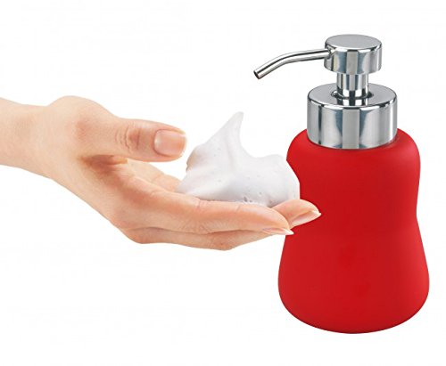 WENKO Schaumspender - Favara rot - Keramik mit Soft-Touch Beschichtung - Spender für Seife - Flüssigseife Dispenser - Seifenschaumspender
