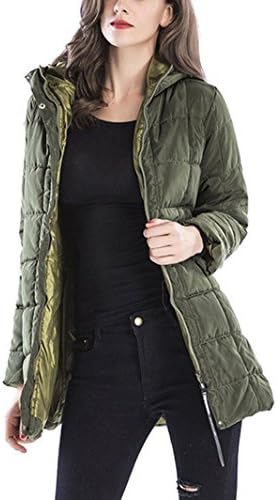 ZFANG Down Jacket Women'S Coat Cotton Padded Casual Loose Long Section Solid Color Hooded Jacket Zipper Pocket Super Lightweight Winter Warm Jacket , green , s