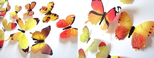 Preisvergleich Produktbild 12 Stück 3D Schmetterling Abziehbild Mauer Aufkleber OdeJoy Zuhause Dekorationen Regenbogen Dreidimensionales Wandbild Uhr Wand Dekoration Decor Blume Leuchtende Aufkleber Nachtlicht (1 PC(12), Gelb)