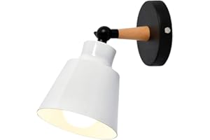 MENGJAY Applique da Parete Legno Parete Lampada Interni Metallo Sospensione Luce da Muro Interno E27 Illuminazione Industriale per Camera da letto, Ristorante, Caffetteria, Non include Lampadina (Bianca)