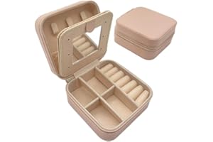 igadgitz home U7284 - Mini joyero portátil, pequeño joyero de viaje, organizador de joyas de viaje, estuche de viaje con espejo, color rosa pastel
