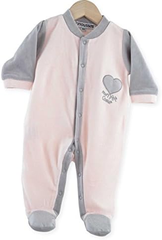 Kinousses Soft Pajamas for Baby Girl, Velour Material “Mon P’tit Coeur” Design, Pink [Text in French]