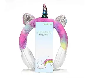 Goodwave Unicorn Fur Headphones for Girls - Wired Headphones for Kids on Ear, Toddler Headphones for 3.5mm Jack(with Mic), White