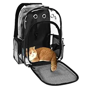 YUDODO Pet Clear Cat Backpack Carrier Breathable Foldable Pet Rucksack Carrier for Puppy Dog Cat Lightweight Cat Backpack for Outdoor Walking (Large Black)