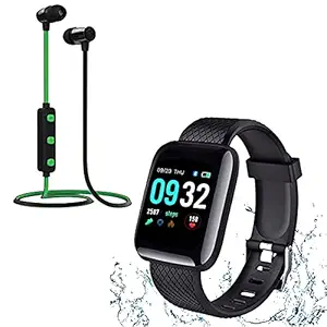 TechKing Waterproof Smart Watch 1.3'' Full Touch Men Women Fitness Tracker Blood Pressure Heart Rate Monitor with M10 Wireless Bluetooth Headset Hand-Free Calling, Sweatproof Prefect for Outing Place