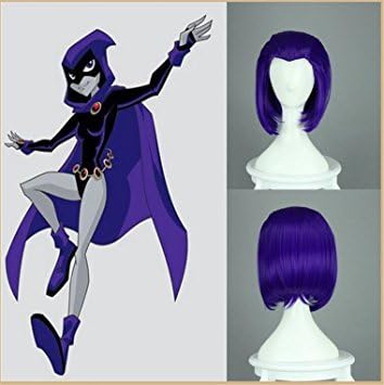 Wigsforyounew Arrival Teen Titans Raven Cos Wig Purple Hair Girl's Straight Short 35cm Synthetic Hair Short Purple Raven Cosplay Wig by Wigsforyou