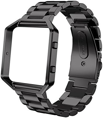 Fitbit Blaze Band,Stainless Steel Link Bracelet Watchband with Metal Frame Wrist Strap Band For Fitbit Blaze Smart Watch,Sport Edition (Black)