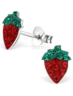 GH1a Kristall Erdbeere Ohrstecker 925 Echt Silber Ohrringe Mädchen Kinder