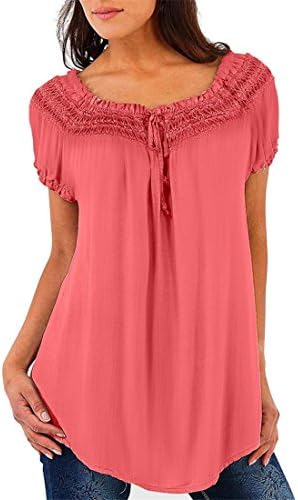 Womens Short Sleeve Tops,Womens Shirts and Blouse,Girl Chiffon Lace Boho Loose Crop Pullover Shirt Blouse T-Shirt For Ladies Moonuy Fashion Casual Spring Autumn Summer Elegant Jumper (XXL, Red)