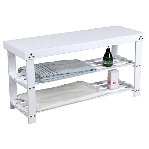 Songmics Schuhbank Sitzbank Schuhregal Badregal aus Bambus lange Version 90 x 45 x 28,7 cm Weiß LBS90B - 2