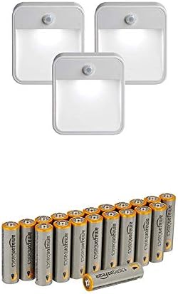Mr. Beams MB723 Wireless Battery-Powered Motion-Sensing LED Stick-Anywhere Nightlight, 3-Pack with Amazon Basics Batteries