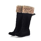  Botas Nieve Mujer Forrada Invierno Cuero Cuña 5 CM Rodilla Altas Ante Piel Tacón Cordones Calentar Elegantes Aire Libre Negro 38