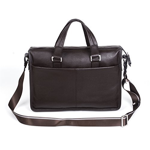BAIGIO Herren Handtasche Laptoptasche Businesstasche Collegetasche ledertasche Schultertasche Studententasche Umhängetasche aus eschtem Leder Groß Praktisch Tasche, Braun - 4
