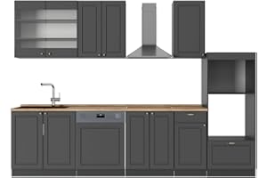 Vicco Cucina componibile Fame-Line, Landhaus antrazit-oro, 300 cm con armadio alto, PL Rovere