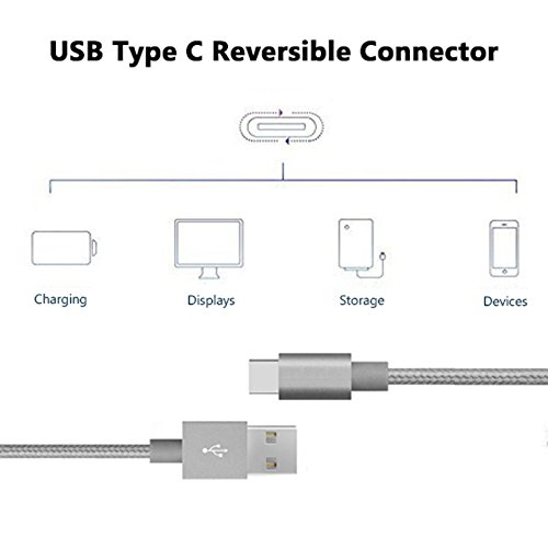 USB Type-C Kabel Nylon-lebenslange Garantie-TUOYA USB-C Ladekabel auf USB3.0 mit Nylon, Daten & Lade Type-C Datenkabel mit Aluminium Stecker für Samsung Galaxy S8 / S8 Plus, LG G5, Lumia 950xl/950, Nexus 5x/6p, OnePlus 3, und andere Type-C unterstützte Geräte (2pack-3,3ft/1m, Grau) - 3