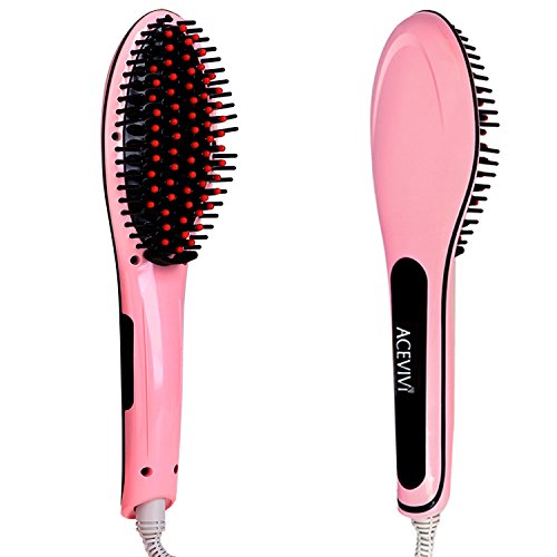 ACEVIVI Digital Brush Straightener Antic Static Ceramic 8 Second Straightening and Frizz-free Hair (Pink)