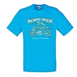 Männer T-Shirt Born to Ride, Forced to Work - Saying Shirts for Motorcyclists (Small Hellblau Mehrfarben)