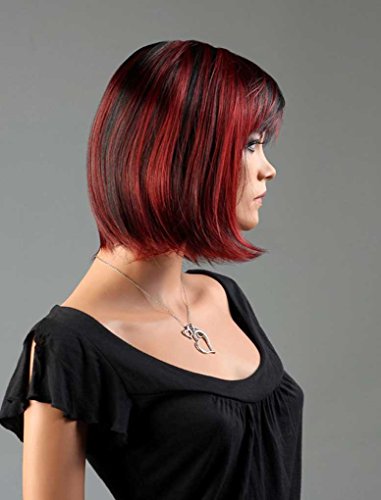 Tsnomore Schulter Länge Schwarze und rote Kanekalon Bob Frauen-Perücke - 4