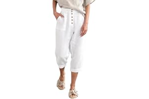 ORANDESIGNE Pantaloni Donna Estivi Leggeri Larghi Lino 3/4 Vita Alta Pantalone Comodo Palazzo Elegante Short Bermuda Pantaloncini Capri Gamba Dritta Chino Pants Vintage Straight Trousers