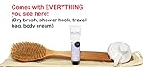Dry Bath Body Brush & Back Scrubber w/ BONUS Shower Hook, Body Lotion, Travel Bag - Long Handle Reach - Excellent for Skin Exfoliating, Cellulite Treatment & Lymphatic Massage | Cruelty-Free & Vegan