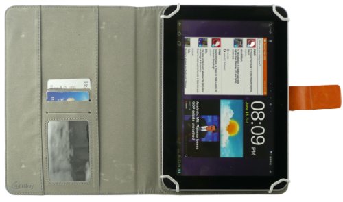 Emartbuy® Blau Eingabestift + Universalbereich ( 8 – 9 Zoll ) Denim with Tan Trim Multi Winkel Folio Executive Hülle Schutzhülle Case Cover Wallet mit Kartensteckplätze geeignet für Archos 80b Platinum 8 Zoll Tablet - 5