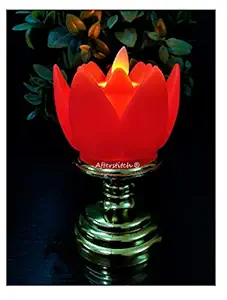 flickering led candles Lotus flower shaped dancing flame flickering led tealight lights for decoration artificial Lights diya with Battery ( Batteries Included) Red Golden stand