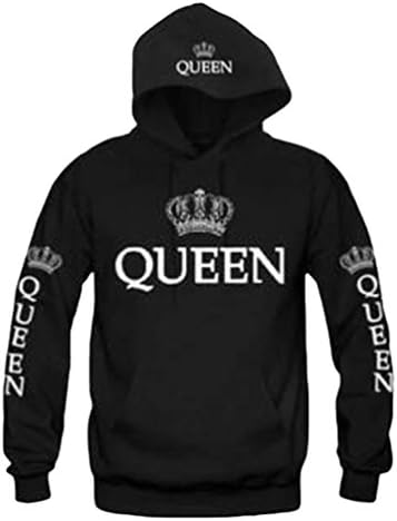 Baymate King and Queen Couple Hoodie Printed Sweatshirt Long Sleeve Pullover T-shirt