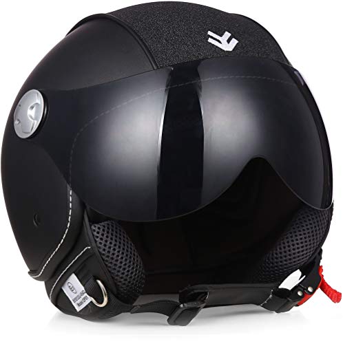 Armor · AV-84 Pure Glitter · Casco moto Demi Jet · Retro Scooter Urban Urbano motocicleta Helmet · ECE certificado · Visor · Exclusive Leather-Design · Click-n-Secure Clip · S (55-56cm)