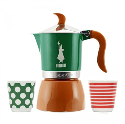 détail Bialetti - 0006330 - Coffret cafetière italienne 3 tasses pop orange/vert + 2 tasses fiammetta