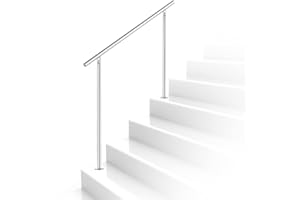 Ikodm Ringhiera per Scale Acciaio Inox, Corrimano in Acciaio Inox Spazzolato 150cm senzatraverse Interno Esterno Ø 42 mm, Argento (L1500mm H:1065mm)