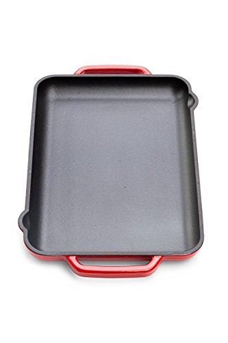 Bluespoon Grillpfanne aus Gusseisen für Induktion | 32,5 x 22 cm | Von Werk aus vorgebrannt Grillplatte, für perfekte Grillergebnisse | Mit Ausgießnase an beiden Seiten | Emaillierte Außenseite