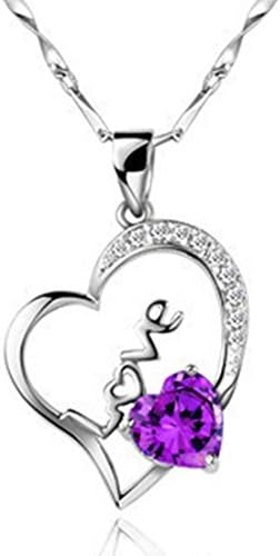 Revenne Jewelry Swarovski Elements Silver Heart With Purple Crystal Inlay Necklace Free Chain R129