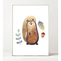 Kunstdruck / Poster FOREST FRIENDS: SQUIRREL -ungerahmt- Eichhörnchen, Kinderzimmer, skandinavisch, Waldtier, Blätter