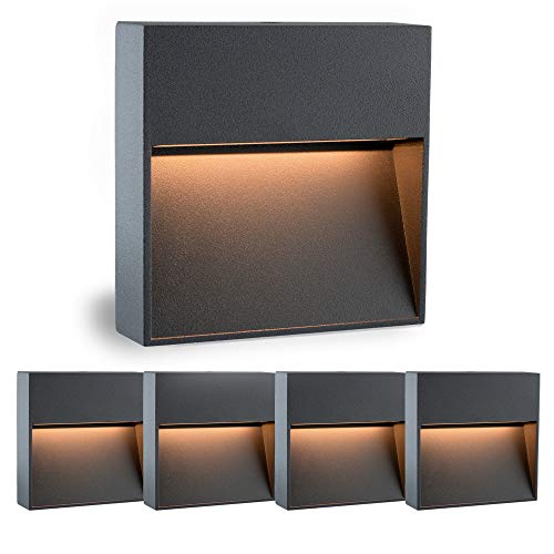 5 Stück SSC-LUXon® Treppenleuchte Aussen LED KEILA anthrazit eckig - Wandspot IP54 für Innen und Außen, 2W warmweiß 2700K