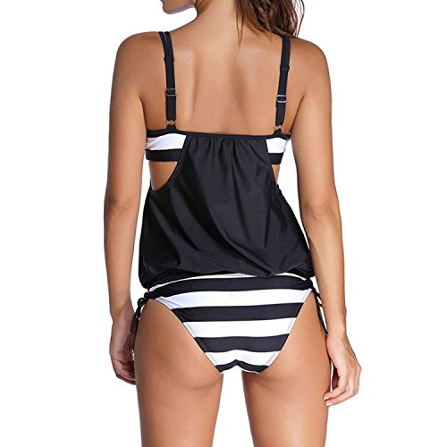 Gigileer Damen Bikini Set zweiteilig Schwimmanzug Tankini Bademode Oberteile + Höschen Streifen - 2