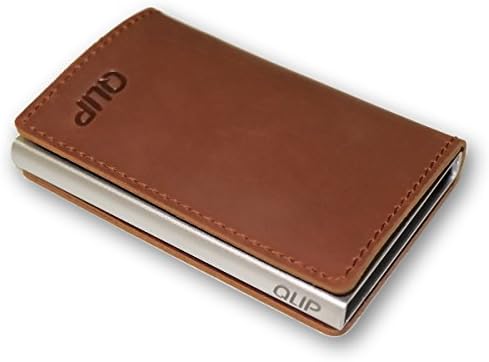 Slim Genuine Leather Tri-Fold Wallet Card Holder with RFID Protection by QLIP (Brown)