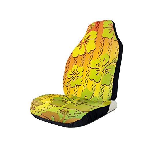 Preisvergleich Produktbild GUUi Seat Covers Vehicle Protector Car Mat, Hibiscus Exotic Jamaican Island Flower with Zig Zag Lines Print,Fit Most Cars, Sedan, Truck, SUV,1pcs