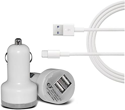 USB Type C Car Charger For Samsung Galaxy S8 , Dual USB Bullet Car Charger with Type C USB Cable Sync & Charge Travel Adaptor Charger 2 in 1 Pack for Samsung Galaxy S8 and All Other Type C Compatible Devices (White)