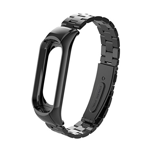 Amlaiworld Correas de Reloj compatibles con Xiaomi Mi Band 3 Pulsera Correa de muñeca de Acero Inoxidable de Moda Reemplazo de smartwatch (Negro)