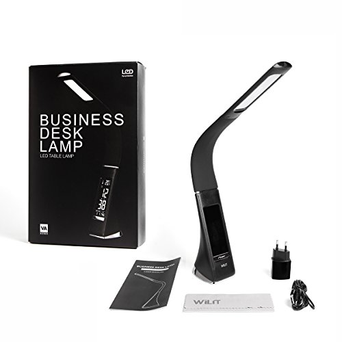 WILIT® U2 5W edle und moderne LED Schreibtischlampe in Lederoptik mit integriertem Wecker, Kalender, Uhrzeit und Temperaturanzeige, in 3 Helligkeitsstufen verstellbar, schwarz - 6