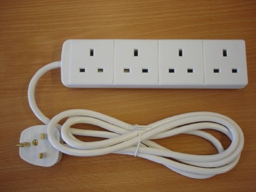 2M 4G - Two Metre (2 Meter) Four Way (4 Gang) Extension Lead. WHITE Colour. 13A 240V 3kW. UK 3-Pin plug and sockets. Top Quality mains electrical cable electric power cord.