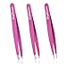 3 Set Stainless Steel Eyebrow Grooming Tweezers, Slant,Straight,Pointed Tip,Professional Precision Tweezer Beauty Tools for Eyebrow Makeup Plucking/Shaping, Facial/Ingrown Hair & Splinter Removal,Pink